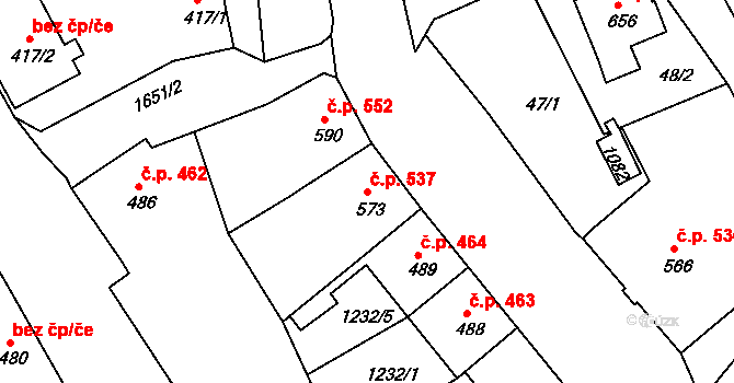 Luby 537 na parcele st. 573 v KÚ Luby I, Katastrální mapa