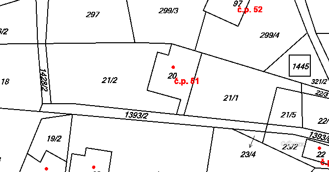 Horní Světlá 51, Mařenice na parcele st. 20 v KÚ Horní Světlá pod Luží, Katastrální mapa