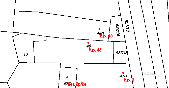 Kyšice 45 na parcele st. 46 v KÚ Kyšice, Katastrální mapa