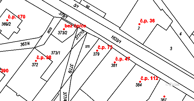 Popůvky 73 na parcele st. 379 v KÚ Popůvky u Brna, Katastrální mapa