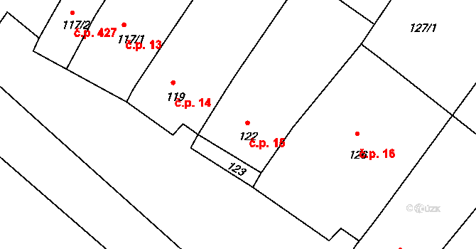 Těšany 15 na parcele st. 122 v KÚ Těšany, Katastrální mapa