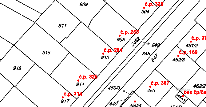 Čejč 254 na parcele st. 910 v KÚ Čejč, Katastrální mapa
