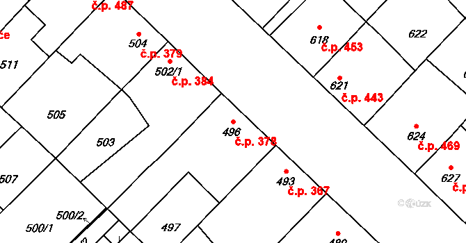 Lužice 378 na parcele st. 496 v KÚ Lužice u Hodonína, Katastrální mapa