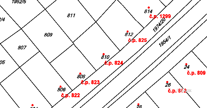 Mistřín 824, Svatobořice-Mistřín na parcele st. 810 v KÚ Mistřín, Katastrální mapa