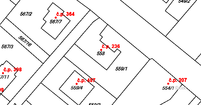 Krmelín 236 na parcele st. 558 v KÚ Krmelín, Katastrální mapa