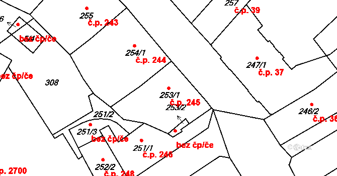Šumperk 245 na parcele st. 253/1 v KÚ Šumperk, Katastrální mapa