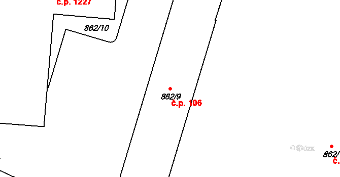 Třeboň II 106, Třeboň na parcele st. 862/9 v KÚ Třeboň, Katastrální mapa
