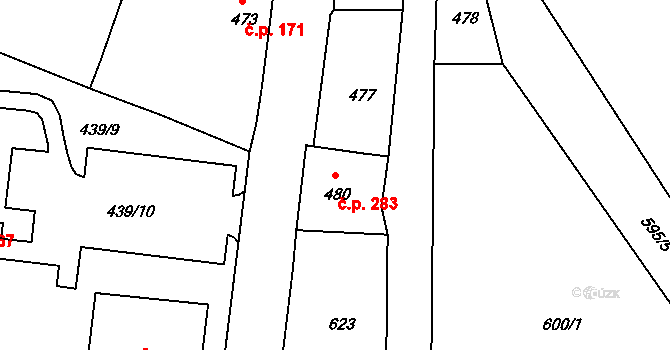 Hrádek nad Nisou 283 na parcele st. 480 v KÚ Hrádek nad Nisou, Katastrální mapa