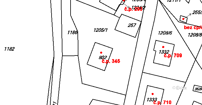 Horní Rokytnice 345, Rokytnice nad Jizerou na parcele st. 802 v KÚ Horní Rokytnice nad Jizerou, Katastrální mapa
