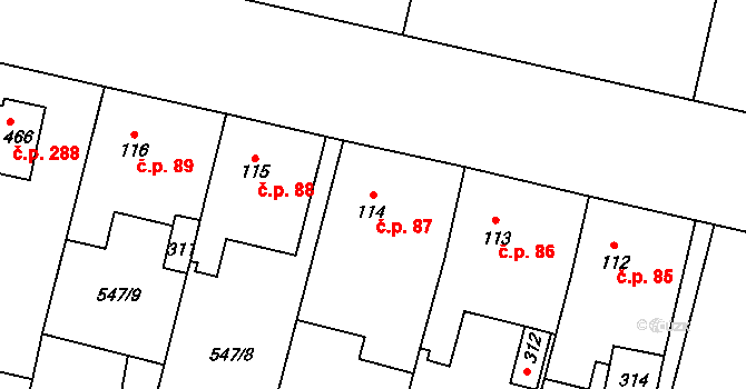 Černožice 87 na parcele st. 114 v KÚ Černožice nad Labem, Katastrální mapa