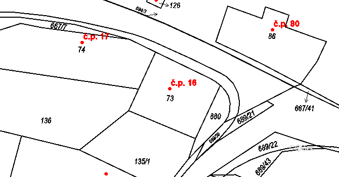 Libřice 16 na parcele st. 73 v KÚ Libřice, Katastrální mapa