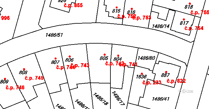 Třebechovice pod Orebem 742 na parcele st. 805 v KÚ Třebechovice pod Orebem, Katastrální mapa