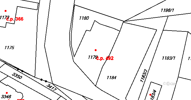 Lutyně 492, Orlová na parcele st. 1179/1 v KÚ Horní Lutyně, Katastrální mapa