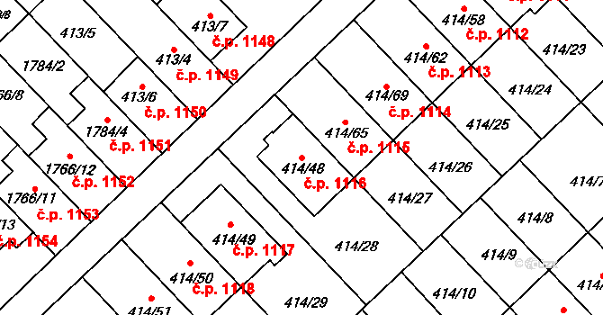 Poruba 1116, Orlová na parcele st. 414/48 v KÚ Poruba u Orlové, Katastrální mapa