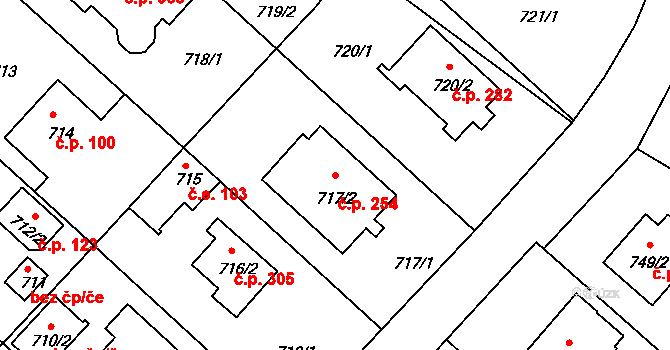 Strkov 254, Planá nad Lužnicí na parcele st. 717/2 v KÚ Planá nad Lužnicí, Katastrální mapa