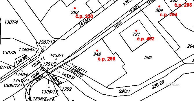 Miletín 266 na parcele st. 348 v KÚ Miletín, Katastrální mapa