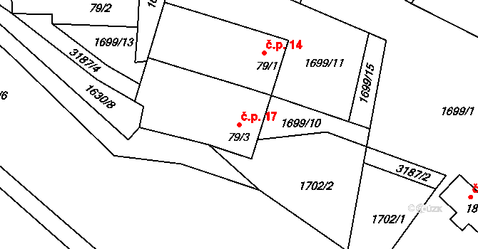 Kondrač 17, Kamenná na parcele st. 79/3 v KÚ Kondrač, Katastrální mapa