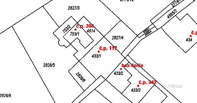 Horní Sloupnice 117, Sloupnice na parcele st. 433/1 v KÚ Horní Sloupnice, Katastrální mapa