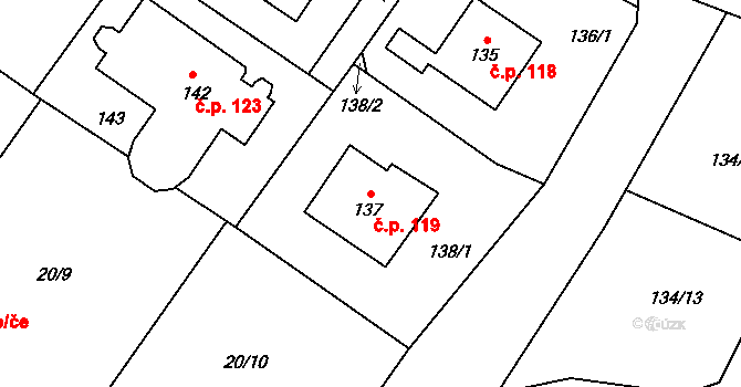Prstná 119, Petrovice u Karviné na parcele st. 137 v KÚ Prstná, Katastrální mapa