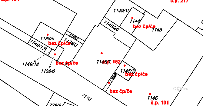 Miřetice u Klášterce nad Ohří 152, Klášterec nad Ohří na parcele st. 1145/1 v KÚ Miřetice u Klášterce nad Ohří, Katastrální mapa