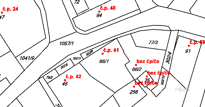 Jinošov 41 na parcele st. 66/1 v KÚ Jinošov, Katastrální mapa