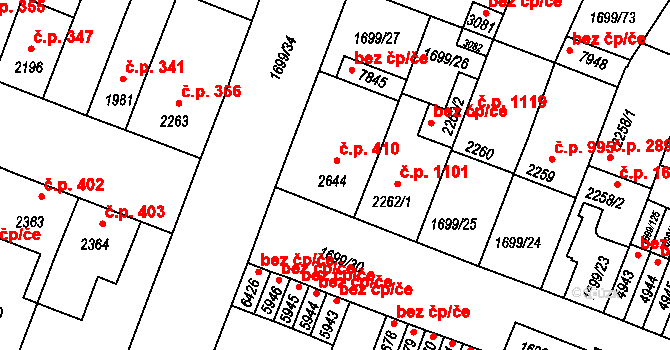 Nové Dvory 410, Třebíč na parcele st. 2644 v KÚ Třebíč, Katastrální mapa