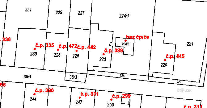 Skřečoň 389, Bohumín na parcele st. 223 v KÚ Skřečoň, Katastrální mapa