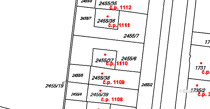 Nový Bohumín 1110, Bohumín na parcele st. 2455/37 v KÚ Nový Bohumín, Katastrální mapa