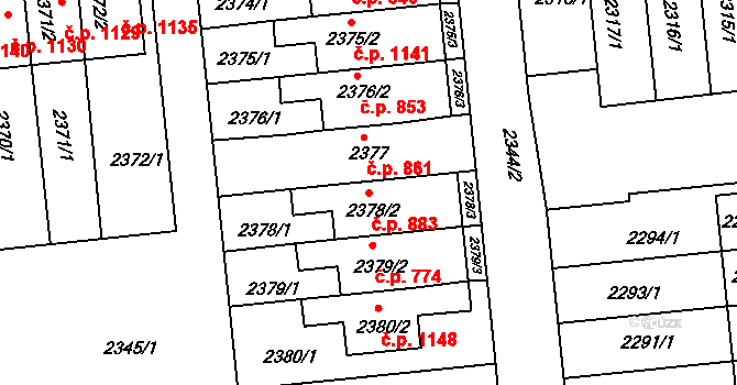 Poštorná 883, Břeclav na parcele st. 2378/2 v KÚ Poštorná, Katastrální mapa