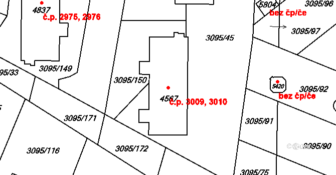 Břeclav 3009,3010 na parcele st. 4567 v KÚ Břeclav, Katastrální mapa