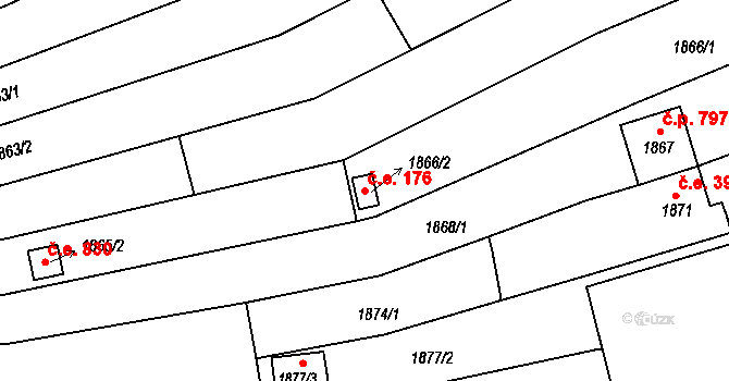 Jundrov 176, Brno na parcele st. 1866/2 v KÚ Jundrov, Katastrální mapa