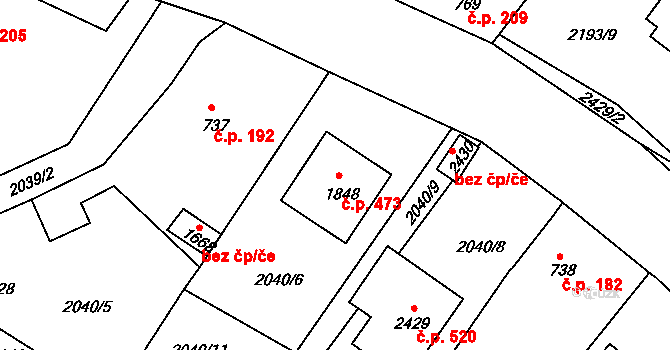 Malá Strana 473, Týn nad Vltavou na parcele st. 1848 v KÚ Týn nad Vltavou, Katastrální mapa