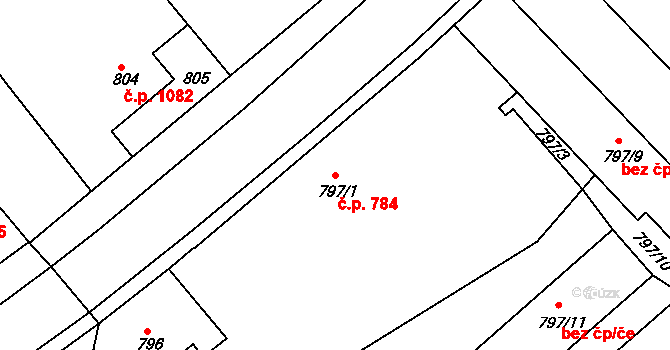 Trnovany 784, Teplice na parcele st. 797/1 v KÚ Teplice-Trnovany, Katastrální mapa