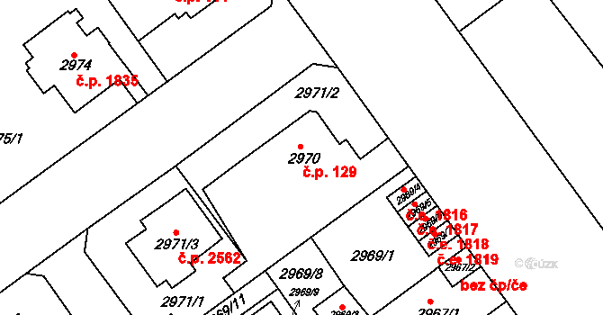 Teplice 129 na parcele st. 2970 v KÚ Teplice, Katastrální mapa