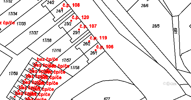 Svatava 106 na parcele st. 26/1 v KÚ Svatava, Katastrální mapa