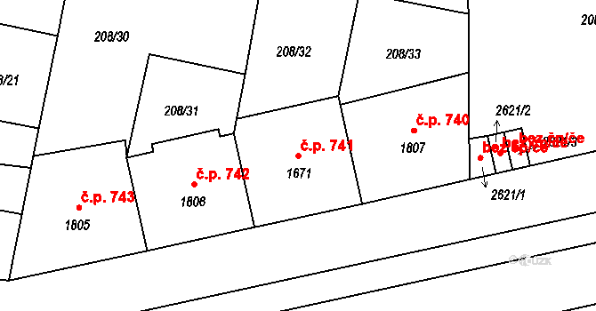 Mladá Boleslav III 741, Mladá Boleslav na parcele st. 1671 v KÚ Mladá Boleslav, Katastrální mapa