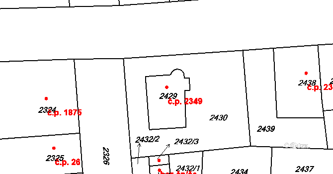 Žižkov 2349, Praha na parcele st. 2429 v KÚ Žižkov, Katastrální mapa