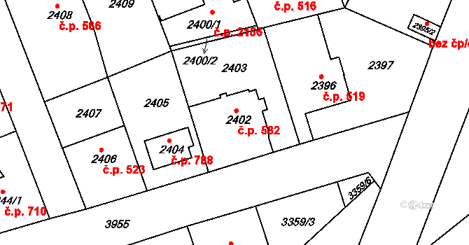 Modřany 582, Praha na parcele st. 2402 v KÚ Modřany, Katastrální mapa