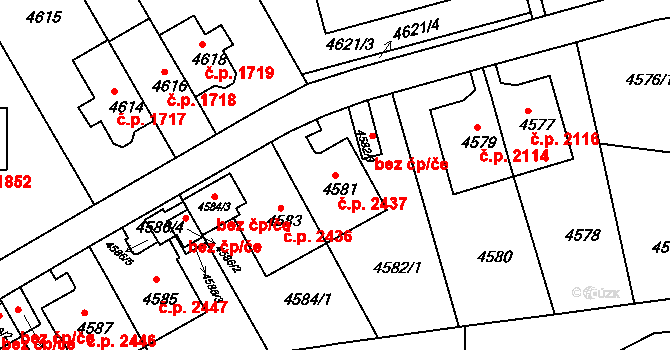 Smíchov 2437, Praha na parcele st. 4581 v KÚ Smíchov, Katastrální mapa