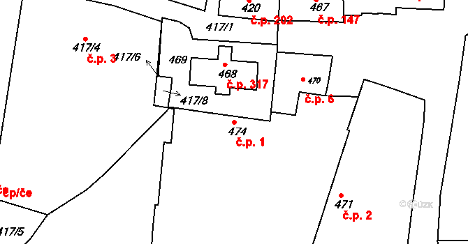 Velká Chuchle 1, Praha na parcele st. 474 v KÚ Velká Chuchle, Katastrální mapa