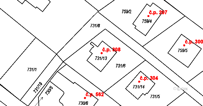 Rumburk 1 308, Rumburk na parcele st. 731/13 v KÚ Rumburk, Katastrální mapa