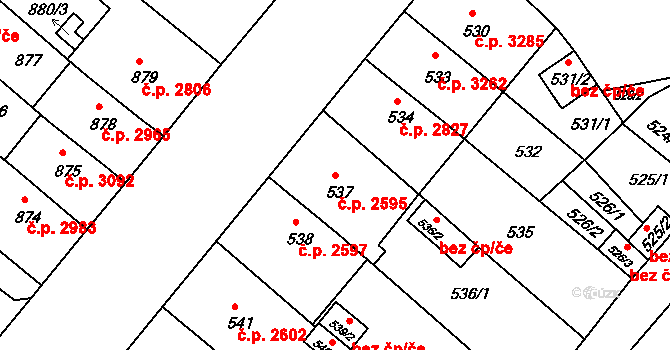 Chomutov 2595 na parcele st. 537 v KÚ Chomutov II, Katastrální mapa
