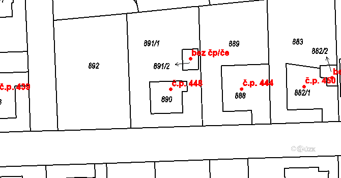 Liberec VII-Horní Růžodol 448, Liberec na parcele st. 890 v KÚ Horní Růžodol, Katastrální mapa