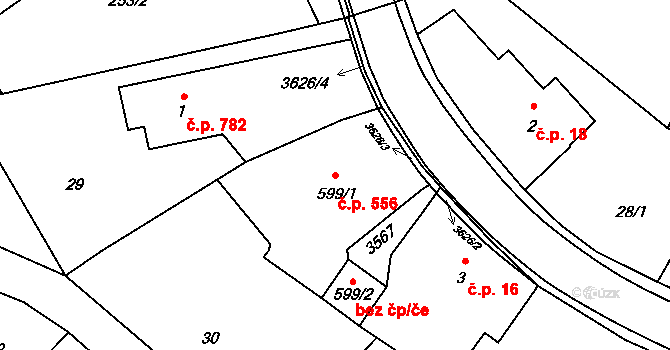 Rtyně v Podkrkonoší 556 na parcele st. 599/1 v KÚ Rtyně v Podkrkonoší, Katastrální mapa