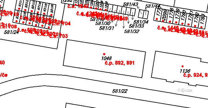 Ivančice 891,892 na parcele st. 1048 v KÚ Ivančice, Katastrální mapa