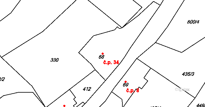 Strážkovice 34, Malé Svatoňovice na parcele st. 68 v KÚ Strážkovice v Podkrkonoší, Katastrální mapa