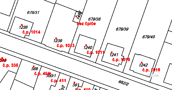 Rosice 1011 na parcele st. 1240 v KÚ Rosice u Brna, Katastrální mapa