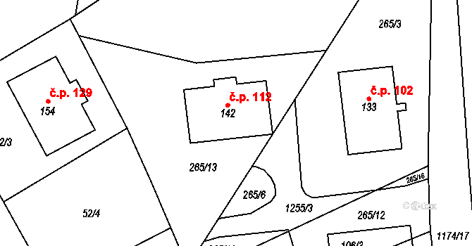 Nučice 112 na parcele st. 142 v KÚ Nučice, Katastrální mapa