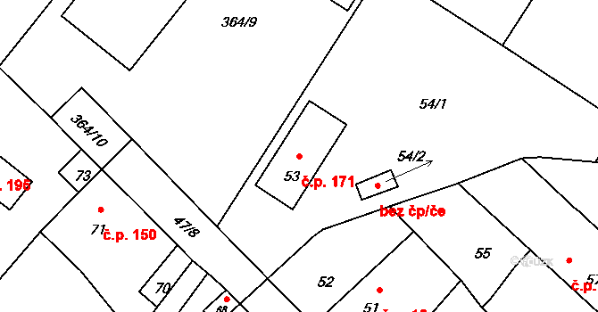 Velké Chvalovice 171, Pečky na parcele st. 53 v KÚ Velké Chvalovice, Katastrální mapa