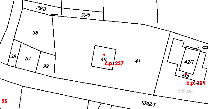 Horní Žukov 237, Český Těšín na parcele st. 40 v KÚ Horní Žukov, Katastrální mapa